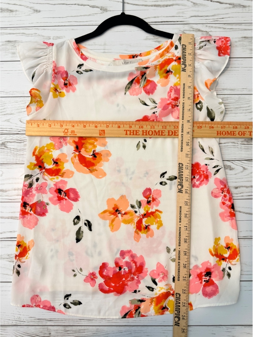 LOFT Petites XS Floral Flutter Sleeve Blouse White Pink Orange - Picture 5 of 10